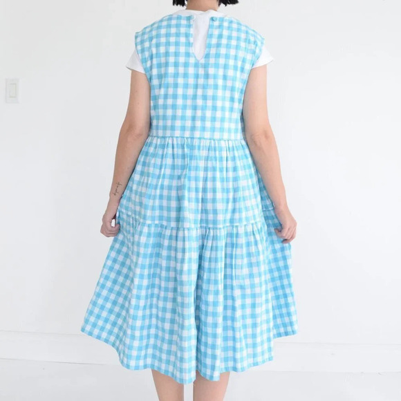 Blue  and White Gingham V-Neck Sleeveless Maxi Dress - Picture 4 of 14